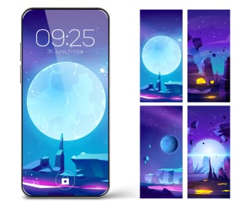 Few versions of futuristic screensavers for a cell phone